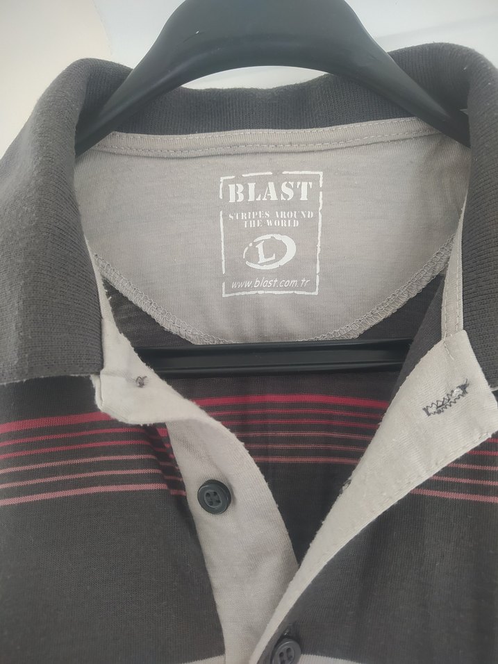 Gri Çizgili Düğmeli Erkek Polo Tişört - Görsel 3