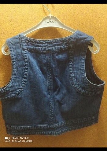 Düğmeli Kısa Kot Yelek Kadın - Görsel 4