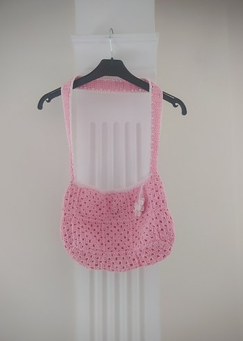 Dantel Detaylı Pembe Örgü Kadın Çanta - Görsel 2