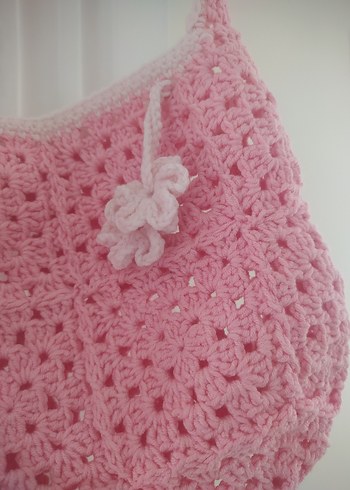 Dantel Detaylı Pembe Örgü Kadın Çanta - Görsel 3