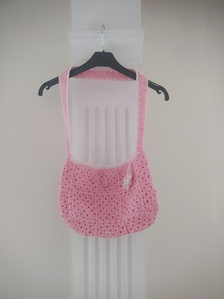 Dantel Detaylı Pembe Örgü Kadın Çanta - Görsel 2