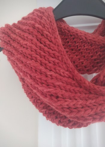 Kadın Kırmızı Örgü Bohem Şal - Görsel 3