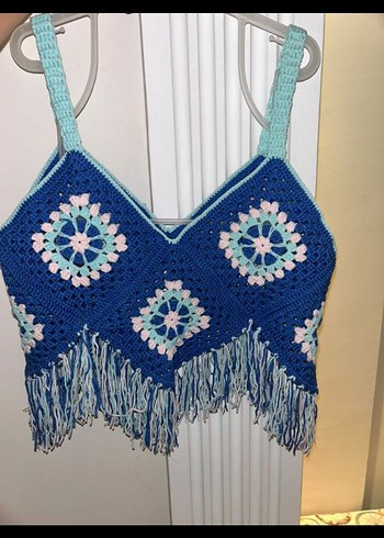 Mavi Bohem Örgü Crop Top - Görsel 2