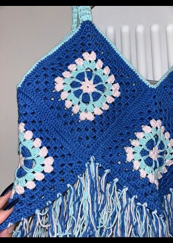 Mavi Bohem Örgü Crop Top - Görsel 3