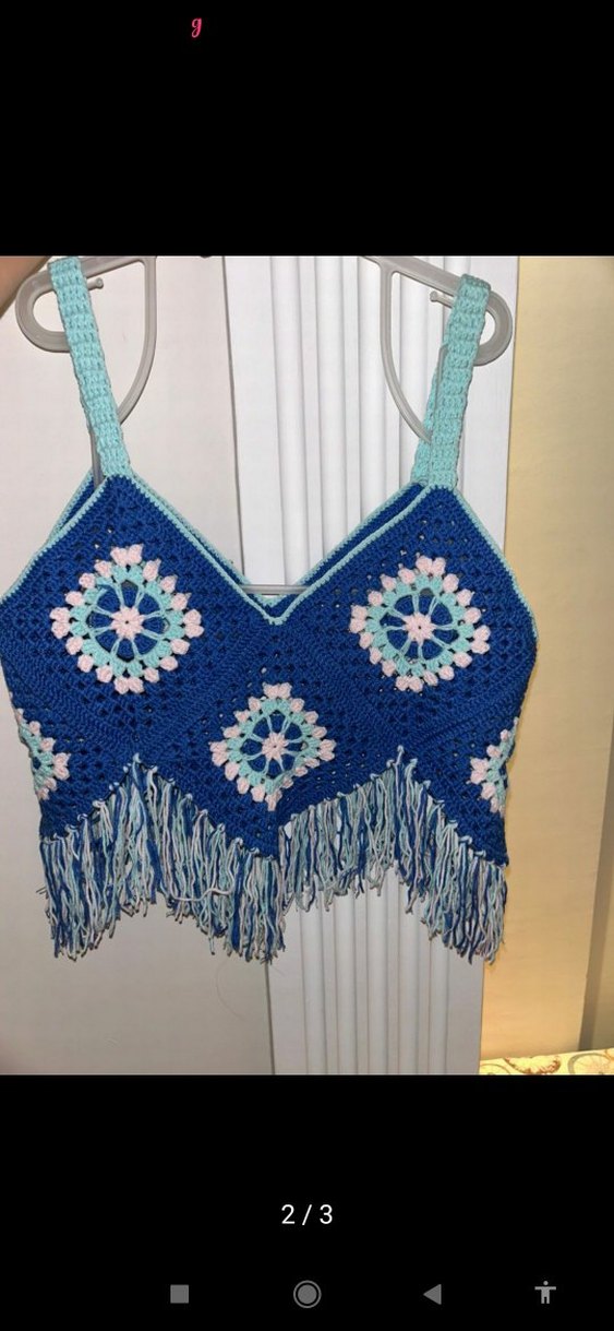 Mavi Bohem Örgü Crop Top - Görsel 2