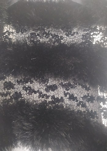 Kürk Detaylı Siyah Gotik Straplez Kazak - Görsel 2