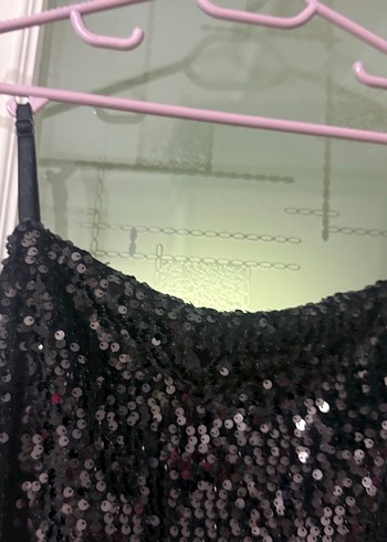 Siyah Payetli Mini Abiye Elbise - Görsel 5