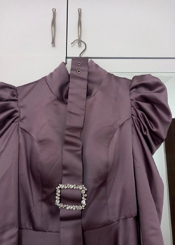 Drapeli Uzun Kollu Tesettür Abiye Elbise - Görsel 5