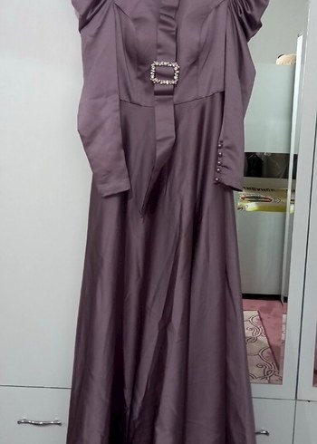 Drapeli Uzun Kollu Tesettür Abiye Elbise - Görsel 3