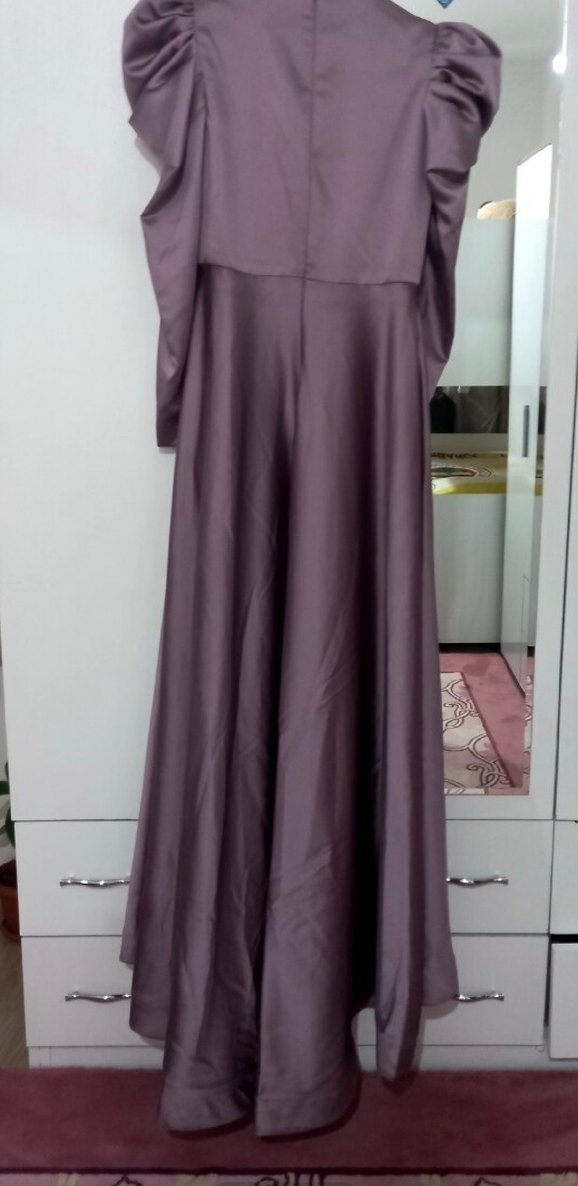 Drapeli Uzun Kollu Tesettür Abiye Elbise - Görsel 4