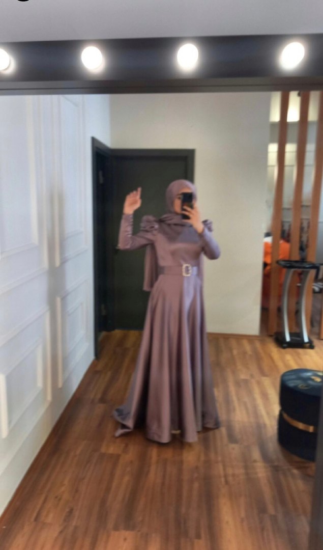 Drapeli Uzun Kollu Tesettür Abiye Elbise - Görsel 2