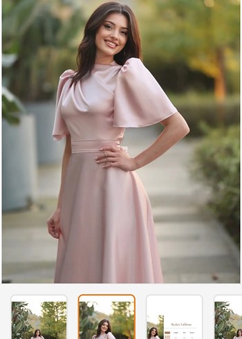 Pembe Drapeli Uzun Kadın Elbise - Görsel 2