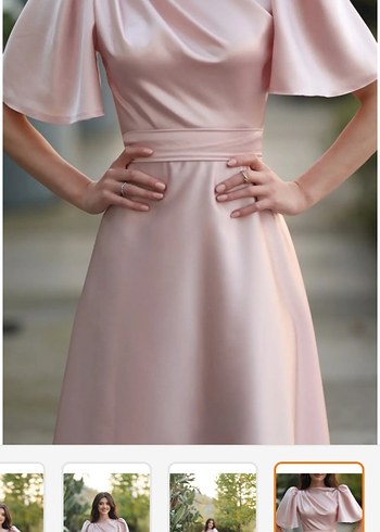 Pembe Drapeli Uzun Kadın Elbise - Görsel 4