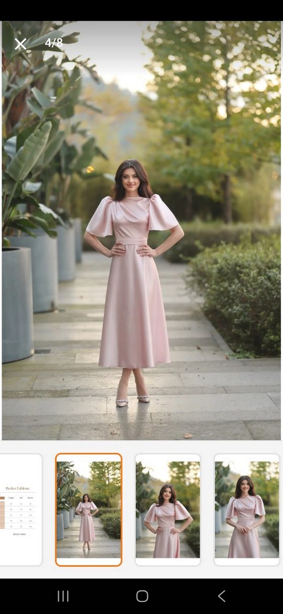 Pembe Drapeli Uzun Kadın Elbise - Görsel 3