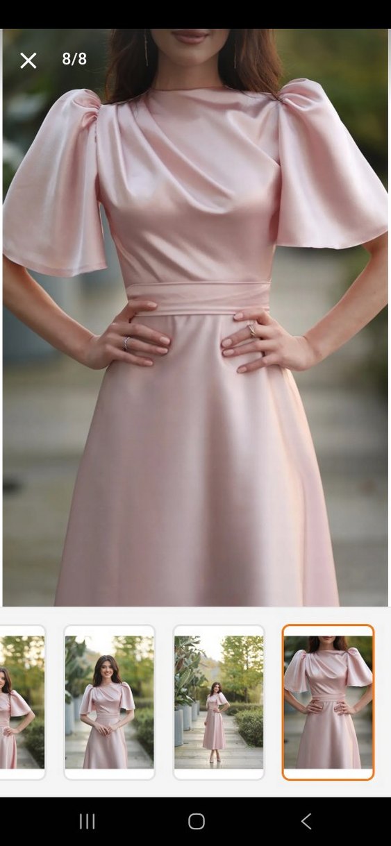 Pembe Drapeli Uzun Kadın Elbise - Görsel 4