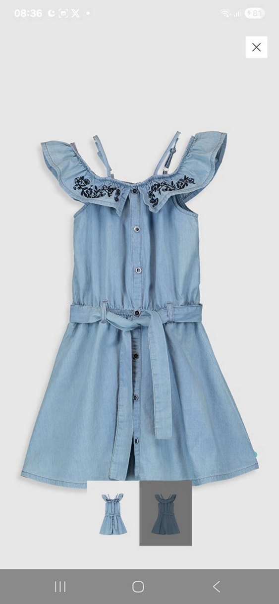 Nakışlı Bel Bantlı Mavi Kız Elbisesi - Görsel 2