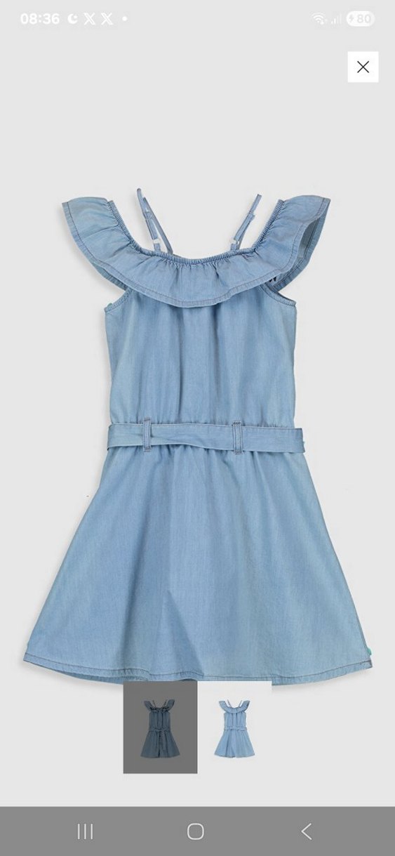 Nakışlı Bel Bantlı Mavi Kız Elbisesi - Görsel 3