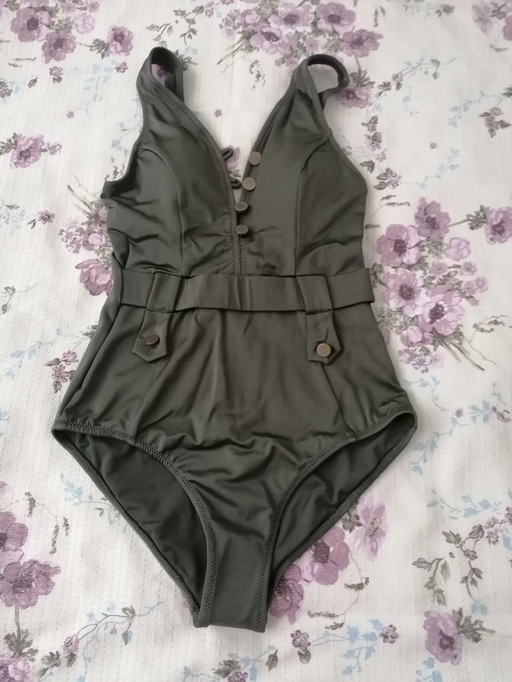 Gri Kemerli Vintage Tarz Mayo - Görsel 2