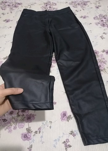 Siyah Regular Fit Kadın deri Kumaş Pantolon - Görsel 2