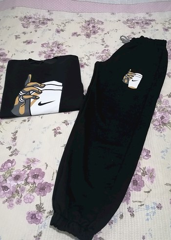 Kız Siyah Baskılı Rahat Eşofman Takımı - Görsel 2