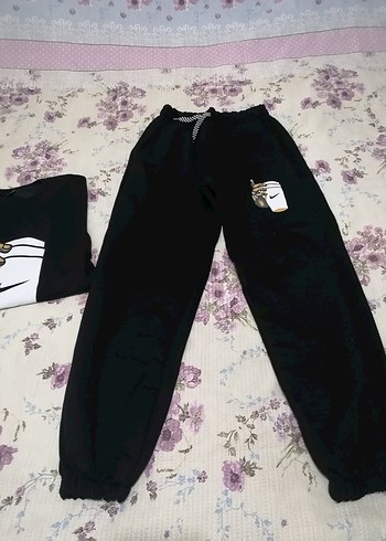 Kız Siyah Baskılı Rahat Eşofman Takımı - Görsel 4