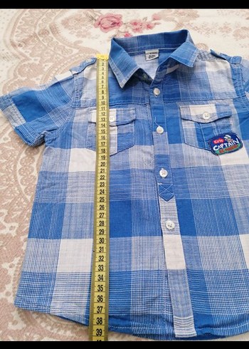 Erkek Çocuk Mavi Kareli Kısa Kollu Gömlek - Görsel 3