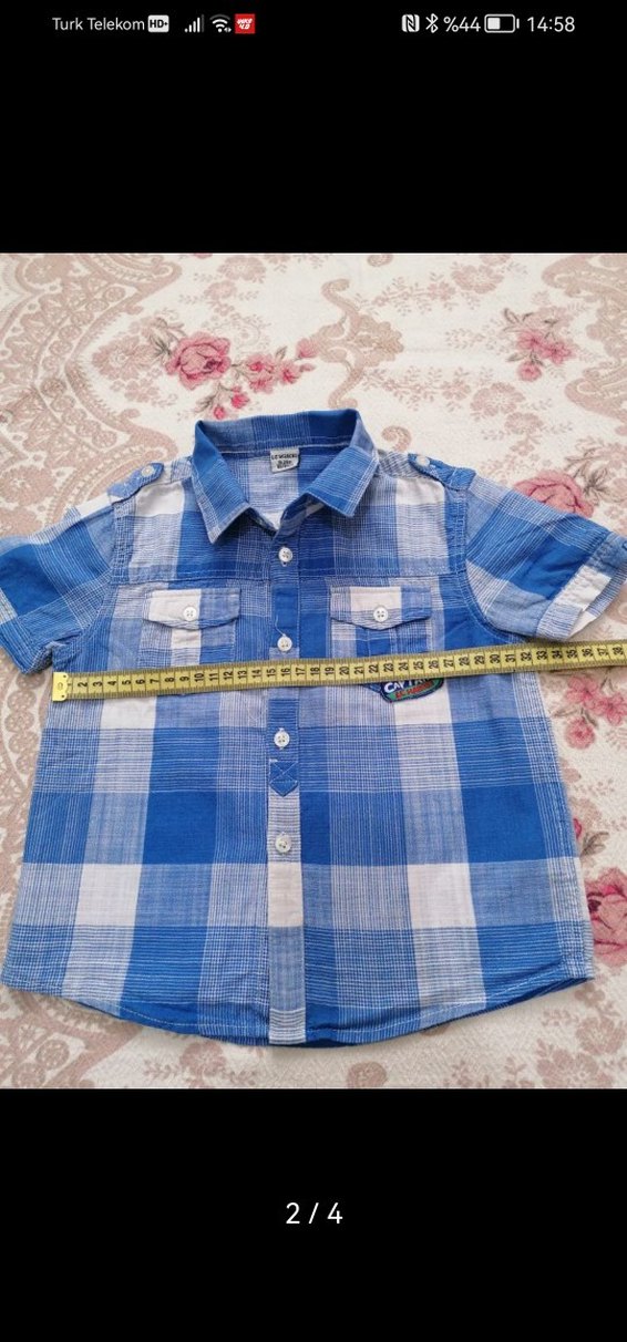 Erkek Çocuk Mavi Kareli Kısa Kollu Gömlek - Görsel 2