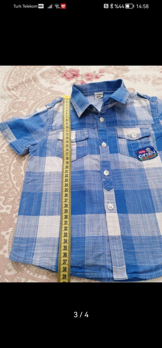 Erkek Çocuk Mavi Kareli Kısa Kollu Gömlek - Görsel 3