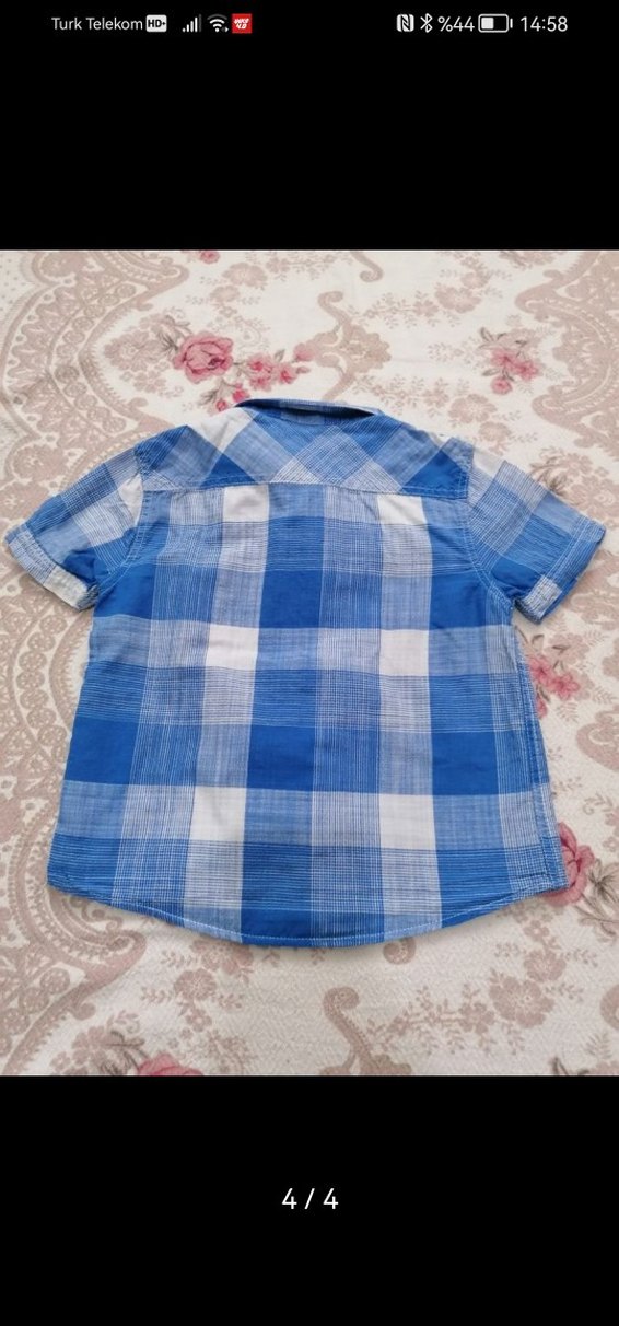 Erkek Çocuk Mavi Kareli Kısa Kollu Gömlek - Görsel 4