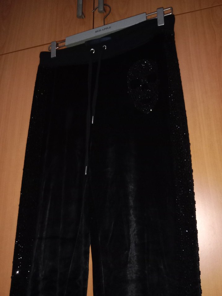 Siyah Kadife Parlak Kadın Pantolon - Görsel 4