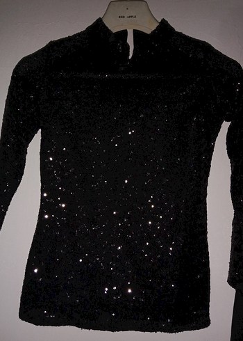 Uzun Kollu Siyah Simli Kadın Abiye Elbise - Görsel 6