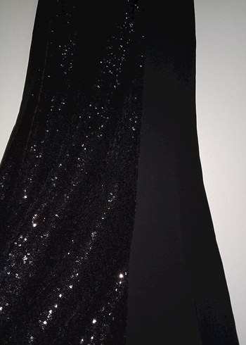 Uzun Kollu Siyah Simli Kadın Abiye Elbise - Görsel 2