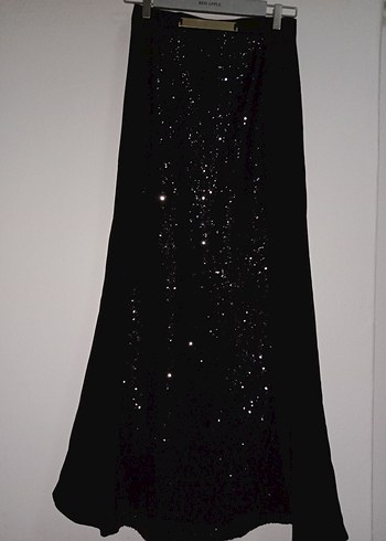 Uzun Kollu Siyah Simli Kadın Abiye Elbise - Görsel 3