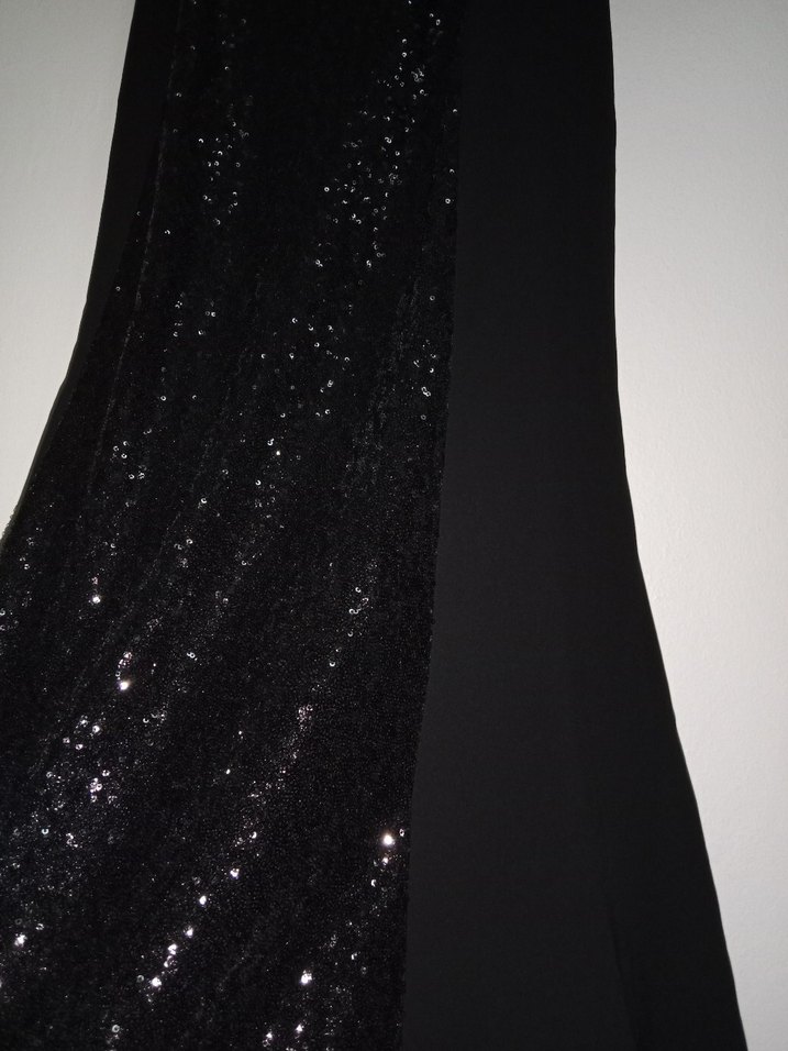 Uzun Kollu Siyah Simli Kadın Abiye Elbise - Görsel 2