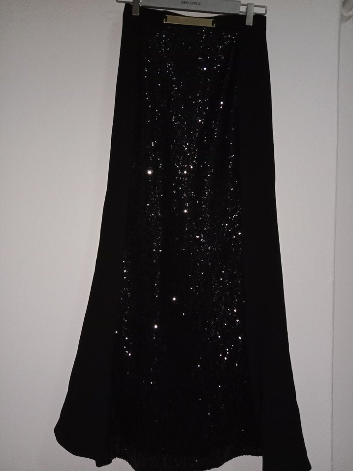 Uzun Kollu Siyah Simli Kadın Abiye Elbise - Görsel 3