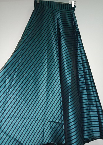 Drapeli Yeşil Çizgili Uzun Etek - Görsel 2