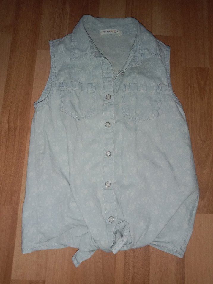 Pembe Düğmeli Kolsuz Pamuklu Gömlek - Görsel 5