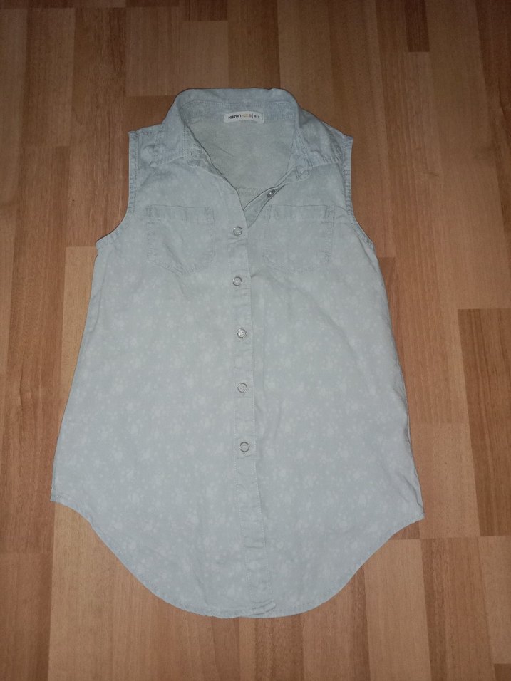 Pembe Düğmeli Kolsuz Pamuklu Gömlek - Görsel 3