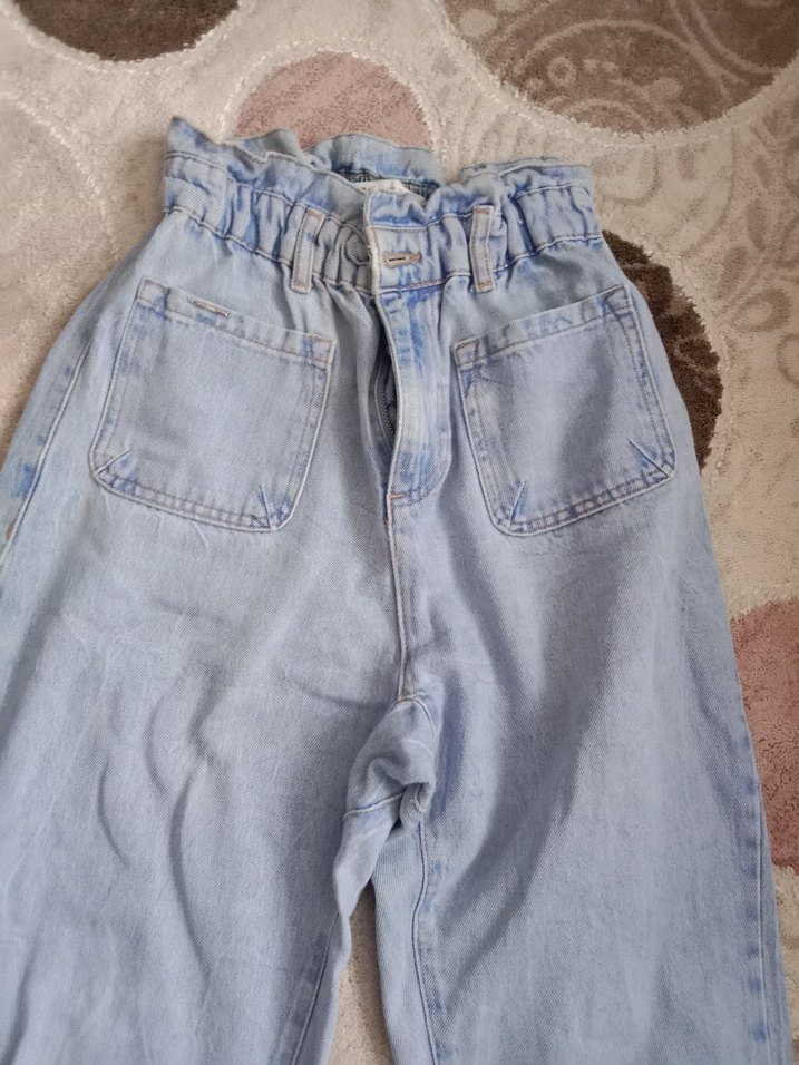 Mavi Bol Kesim Midi Denim Kadın Pantolon - Görsel 3
