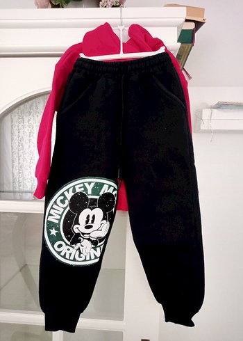 4 Yaş Beden pembe Renk Kız Çocuk Renkli Kapüşonlu Sweatshirt ve Eşofman