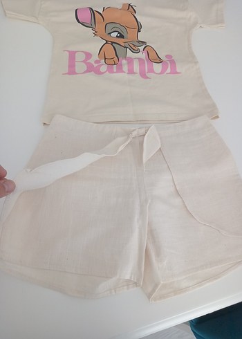 Zara Kız Bebek Bambi Baskılı Kısa Kollu Takım