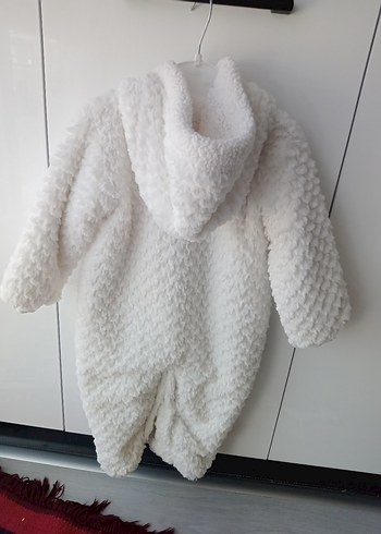 Beyaz Nakışlı Kürklü Bebek Kış Tulumu - Görsel 5