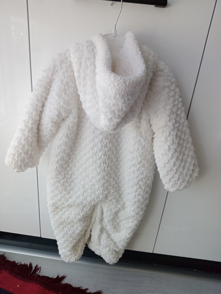 Beyaz Nakışlı Kürklü Bebek Kış Tulumu - Görsel 5