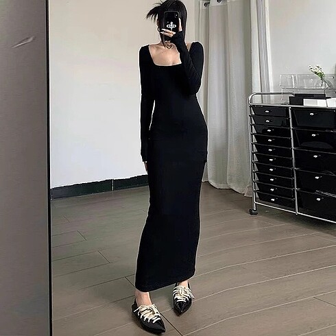 Siyah Kore model elbise