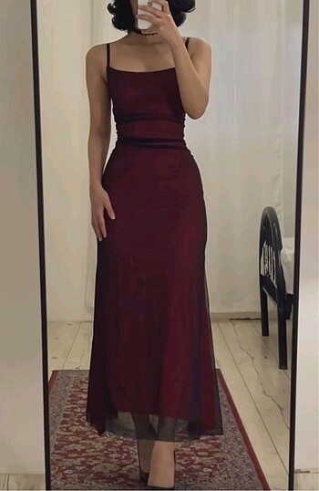 Bordo tül elbise mezuniyet
