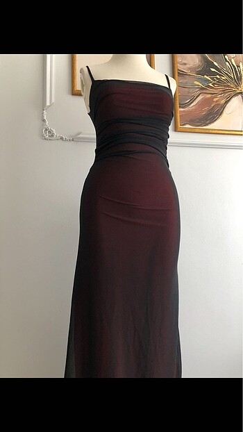 xl Beden Bordo tül elbise vintage elbise