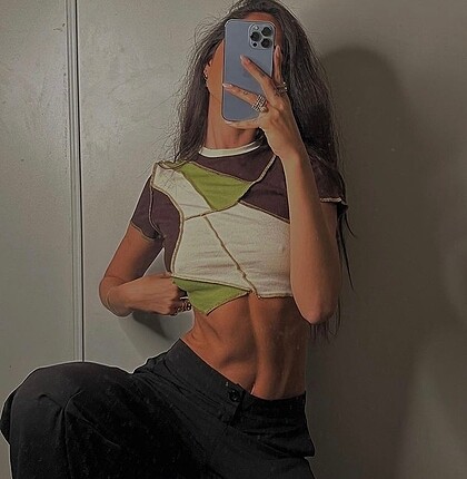 Sheinside patch crop bluz tişört
