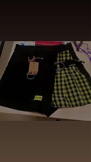 Bershka şort etek yeşil kareli