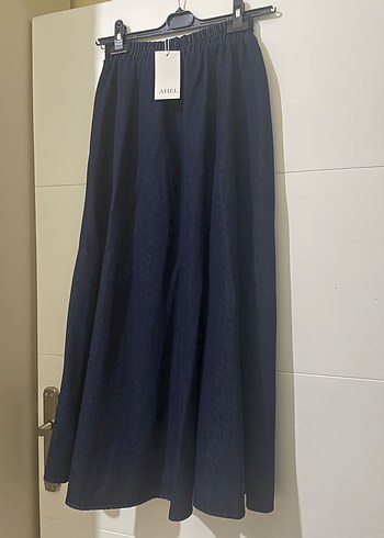Diğer Ahel tasarım kot denim beli lastikli tesettür etek
