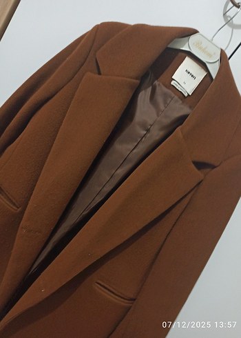 Kahverengi Peluş Yaka Kaban - Görsel 5